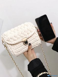 OrcaJump - Exquisitely Crafted Handmade Chain Clasp Lock Crossbody Bag Cloth Crochet, Small School Bags, Chain Lock, Crochet Weaves, Small Lady, Woven Chain, Shoulder Messenger Bag, Girl Backpacks, Woven Bag