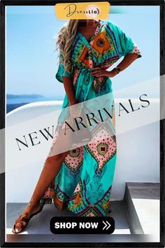 Bohemian Print V-neck Maxi Dress P10299 Summer Printed Maxi V-neck Dress, Chic Multicolor V-neck Dress For Vacation, Multicolor Maxi V-neck Dress For Vacation, Printed V-neck Boho Dress For Festivals, Bohemian V-neck Kaftan For Vacation, Multicolor Flowy V-neck Maxi Dress, Multicolor Boho Beachwear Dress With V-neck, Green V-neck Vacation Dress, Green V-neck Dress For Vacation