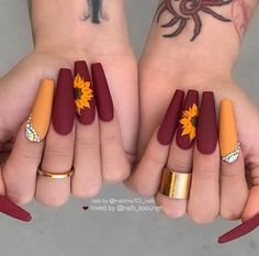 Sunflower Nails, Fall Nail Art Designs, Cute Nails For Fall, Stylish Nails Designs, Cute Acrylic Nail Designs, Fall Acrylic Nails, Thanksgiving Nails