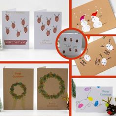 christmas cards are shown with different designs