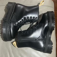 Brand New Never Worn Size 7m/8w Little Dusty Black Martin Boots With Rubber Sole, Black Closed Toe Martin Boots With Platform, Black Steel Toe Lace-up Martin Boots, Black Lace-up Martin Boots With Steel Toe, Black Martin Boots With Steel Toe, Black Steel Toe Martin Boots With Round Toe, Black Steel Toe Martin Boots, Black High-top Martin Boots With Leather Sole, Black Martin Boots With Leather Sole