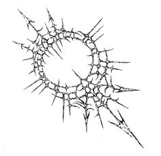 a black and white drawing of a circular object with spikes on the top of it