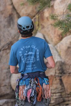 a man wearing a helmet and climbing gear