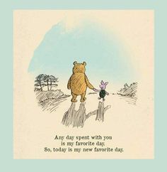 a winnie the pooh birthday card with an image of a bear and pig holding hands