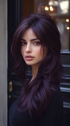 Brown Burgundy Hair, Dark Brown Burgundy Hair, Very Dark Brown Hair, Blackberry Hair Colour, Purple Black Hair, Espresso Hair Color, Dark Burgundy Hair