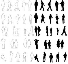 silhouettes of people walking in different poses