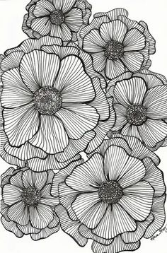 black and white drawing of flowers