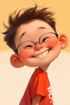 a digital painting of a boy with glasses smiling