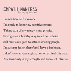 Intuitive Empath, Bohol, Positive Self Affirmations, Mental And Emotional Health, Self Care Activities, Empath, Emotional Health, Daily Affirmations