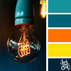 a light bulb that has been turned on and is lit up with the same color scheme