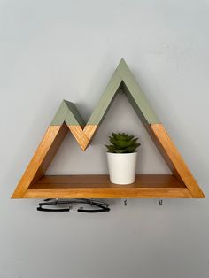 a potted plant sitting on top of a shelf next to a pair of glasses