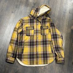 Brand New Super Heavy Weight Schott Sherpa Lined Wool Shirt Jacket. 2 Chest Pockets, 2 Side Pockets And 1 Inside Pocket. Fully Lined Including Hood. No Need For A Winter Jacket If You Have This. Casual Yellow Long Sleeve Outerwear, Hooded Yellow Outerwear For Fall, Mustard Outerwear For Fall Outdoor Activities, Mustard Hooded Outerwear For Fall, Mustard Outerwear For Fall Outdoor, Hooded Mustard Outerwear For Fall, Casual Yellow Outerwear With Pockets, Casual Mustard Outerwear For Outdoor, Yellow Winter Outerwear For Outdoor