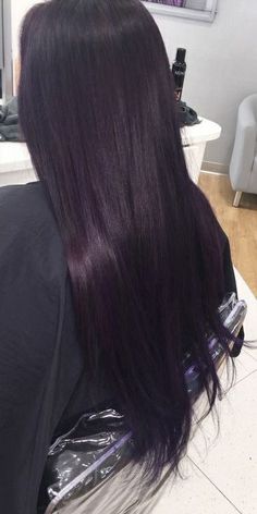 Dark Purple Straight Hair, Black Hair With Purple Tint, Violet Black Hair Color, Tint Color