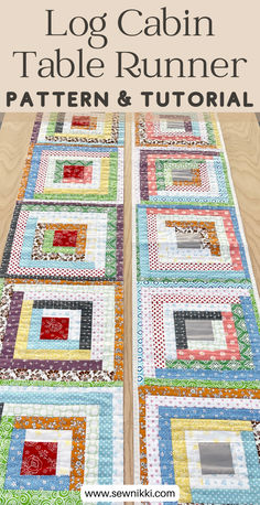 Log cabin quilt pattern, traditional log cabin quilt pattern, quilt tutorial, log cabin block, quilting, quilt Twisted Log Cabin Table Runner Pattern Free, Modern Table Runners Quilted Patterns, Log Cabin Table Runner Free Pattern, Modern Table Runners Quilted, Table Runner Quilt Patterns, Log Cabin Table Runner, Cabin Table, Traditional Log Cabin, Full Size Quilt