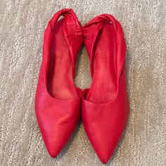 Pointed Toe Leather Flats In Excellent Condition. Never Worn And Leather Is Excellent Quality. Red Leather Evening Flats, Red Leather Flats For Evening, Red Leather Flats With Pointed Toe, Red Pointed Toe Flats For Evening, Chic Red Leather Flats, Morrison Shoes, Leather Flats, Flat Shoes Women, Loafer Flats