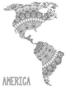 the map of america made up of intricate patterns on a white background with words that read america