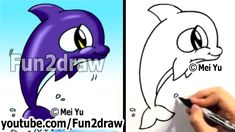 someone is drawing a cartoon dolphin and then it's color