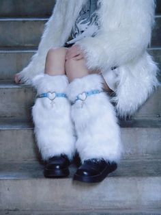 Handmade Metal Cross and Studs Decorated Light Blue PU Strap Design Long Version White Plush Leg Warmers White Leg Warmers For Cosplay And Winter, Black Leg Warmers, Gothic Accessories, Metal Cross, Kawaii Accessories, Gothic Steampunk, Vintage Gothic, Strap Design, Leg Warmers