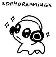 a drawing of a cartoon character with headphones and the words daydreaming on it