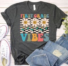 First Grade Vibes-First Grade Teacher Shirt,Retro 1st Grade Teacher Shirt,Teacher Team Shirts Back To School Shirt,1st Day of School Shirt(F25-768) ------------------------------------------------------- A B O U T - T H I S - T S H I R T ------------------------------------------------------- First Grade Vibes-First Grade Teacher Shirt,Retro 1st Grade Teacher Shirt,Teacher Team Shirts Back To School Shirt,1st Day of School Shirt   Available in size : XS, S, M, L, XL, 2XL, 3XL Available in color Back To School Gift, School Gift, Trendy Shirts