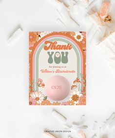 "Send your guests home with a favor they will LOVE! These EOS Lip balm favors are perfect for any event. This design features a bouquet of hand painted wildflowers with a combination of rustic and modern fonts. PLEASE NOTE: This purchase is for a digital template. No physical item will be shipped. WATCH OUR 'HOW TO' YouTube VIDEO: https://youtu.be/3wvWmK4Iv64 * * * * * TRY BEFORE YOU BUY * * * * * https://www.corjl.com/d/33A9MD * * * * * MATCHING ITEMS * * * * * For all of our beautiful coordinating items, go to our shop page and search by typing: Groovy Rainbow Or simply click here: https://tidd.ly/3ZczuWL Matching Printed Items: https://www.zazzle.com/collections/groovy_rainbow-119522568487492271?rf=238534829419020154 * * * * * HOW IT WORKS * * * * * 1. After you purchase, you will recei Retro Bridal Shower Favors, Groovy And Boozy, Sweet 15 Invitations, Painted Wildflowers, Retro Bridal Showers, Groovy Rainbow, Lip Balm Favors, Personalized Bachelorette, Bachelorette Party Weekend