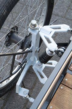 the front wheel of a bicycle is shown with its brake assembly removed from the bike