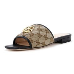 Gucci Marmont Brown Taupe Quilt Guccissima Canvas Matelasse Flat Sandal 38 Us/8 Color: Taupe, Brown Size: 38 Us/8 Gold-Toned Hardware "Gg" Guccissima Print Slip-On Quilted Made In Italy Material: Canvas Leather- Trim Measurements (Flat): Length Heel- Toe: 9.9" Width: 3.2" Heel Height: .9" Scuffed Toes And Hardware Has Some Scratches (See Pics) Otherwise; In Very Good Condition. (Bag- A) ..Suz_goul11884** 1st Pic Stock Photo Elegant Gucci Flat Sandals, Gucci Luxury Flat Heel Sandals, Gucci Flat Sandals For Formal Occasions, Chic Gucci Flat Sandals, Gucci Formal Flat Sandals, Gucci Brown Sandals For The Beach, Elegant Gucci Beige Sandals, Gucci Beige Open Toe Sandals, Gucci Open Toe Slides With Cushioned Footbed