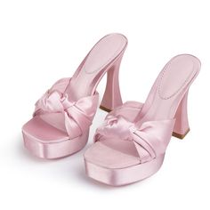 Elevate your style with these light pink satin platform slide sandals. Featuring a square toe and flared heel, these shoes are both chic and comfortable for any occasion. Color: Light pink Material: Satin Heel Type: Flared heel Heel Height: 4.72" / 120 mm approx Platform Height: 1.58'' / 40 mm approx Product measurements were taken using size 8. Please note that measurements may vary by size. Toe: Open square toe Knotted design Handcrafted US sizing. Fits true to size Platform Slide Sandals, Dr Shoes, Platform Slides, Pretty Shoes, Dream Shoes, Pink Satin, Look Cool, Cute Shoes, Outfit Inspirationen