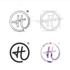 four different types of logos with the letter h in each one's center circle