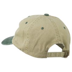 Pinochle Embroidered Washed CapMade of 100% cotton.One size fits most with an adjustable buckle strap closure, fitting up to XL.Same material inner hat band.Adult/Unisex.Crown measures 3 inches deep.Bill measures 3 inches long.Hand wash only.Brand of cap may vary with different manufacturer.Imported. Image of playing pinochle cards is embroidered on the front crown of cap.6 small colored ventilation holes placed on each panel of crown.Featuring two colors.Unstructured crown.Bill is pre-curved an Khaki Cotton Baseball Cap, Khaki Cotton Cap, Outdoor Khaki Cotton Baseball Cap, Khaki Cotton Dad Hat For Outdoor, Khaki Cotton Hat With Curved Brim, Adjustable Cotton Cap, Khaki Cotton Visor Hat, Green Cotton Trucker Hat With Flat Bill, Green Cotton Dad Hat With Flat Bill