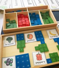 two wooden trays filled with matching objects