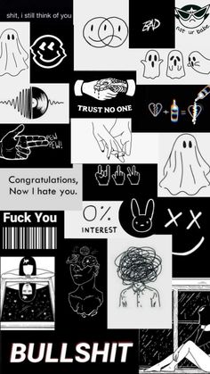 a bunch of pictures that are all over the place with some words on them and an image of ghost