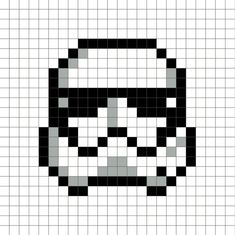 A pixel art template of a white Storm-trooper helmet (2016 edition). Pixel Art Animals, Star Wars Blanket, First Order Stormtrooper, Stormtrooper Helmet, Graph Crochet, Pixel Art Templates, Cool Pixel Art