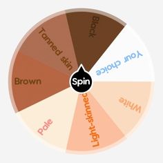 the spin wheel is labeled with different words on it's center circle, including brown, pink, and blue