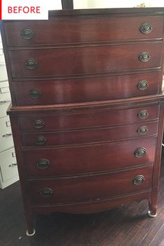 an old dresser has been refinished with new paint