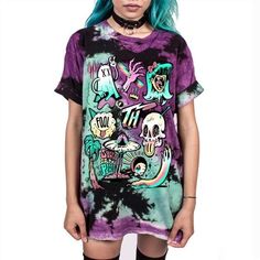 punk rock skull printed tees v2 Rave Fashion, Gothic Rock, Streetwear Tshirt, Womens Tie, Anti Social, Tie Dye T Shirts, Skull Print, Dark Fashion, Grunge Outfits