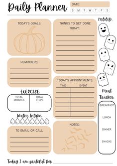 a printable planner for halloween with pumpkins and ghost faces on it, including the daily