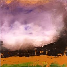 an abstract painting with purple, yellow and green colors