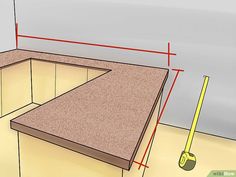 a kitchen counter with measurements for the top and floor area to be built into it