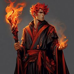 a man with red hair holding two torches