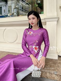 🌻 Stretchy level: 2/10 🌻Material: Lụa vân gỗ 🌻 The measurement of this ao dai (long dress) is in Vietnamese size (American size tends to be bigger for the same size). Please LOOK AT THE SIZE CHART CAREFULLY BEFORE ORDERING. There might have some chalk writings on the fabric due to making process. These marks can be washed away easily. 🌻No returns or exchanges Buyer can contact seller about any issues with an order. 🌸 Follow us Facebook/aodaiemily www.aodaiemily.com 💜 Thank you very much!💜 Chalk Writing, Purple Embroidery, Fort Worth, Embroidery Flowers, Dress Clothes For Women, Chalk, Long Dress, Fort, Dress Outfits