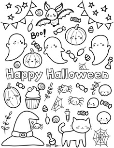 halloween coloring pages for kids to print out and color with the words happy halloween on them