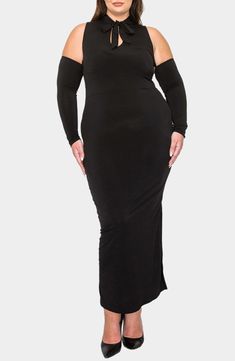 Raise a glass at your next evening occasion in this svelte and stretchy cold-shoulder dress that has a side slit for fluid movement. 58" length (size 1X) Slips on over head Split neck with ties Cold-shoulder long sleeves Side slit Unlined 95% polyester, 5% spandex Machine wash, tumble dry Made in the USA of imported fabric Fluid Movement, Cold Shoulder Long Sleeve, Beauty Advice, Favorite Daughter, Maternity Shops, Loungewear Shorts, Designer Clothes For Men, Modern Outfits, Autumn Fashion Women