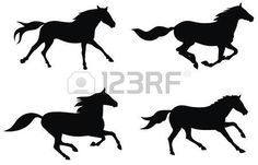 four silhouettes of running horses