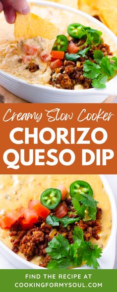 the recipe for creamy slow cooker chorizo queso dip