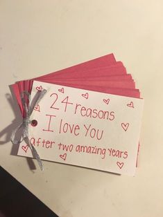 four valentine's day cards with the words, 2 - reason i love you after two amazing years