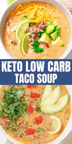 keto low carb taco soup with avocado and tomatoes