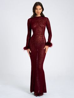 Step into sophistication with our Patricia Dress, a show-stopping sheer velvet burnout cheetah print maxi dress. It is an elevated new edition of our Waylynn dress. This iconic long sleeve dress boasts a sexy open back with silver shank button closures at the back neck. The sleeves feature a furry trim which would be extremely eye-catching in the fall-winter season. This design also features a flattering mermaid silhouette that hugs your shape in all the right places. Crafted from high-stretch v Satin Corset Dress, Backless Maxi Dress, Velvet Burnout, Burnout Velvet, Backless Maxi Dresses, Shank Button, Mermaid Silhouette, Satin Gown