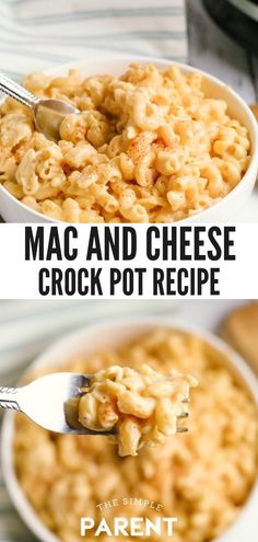 macaroni and cheese crock pot recipe in a white bowl with a spoon