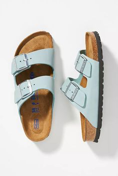 birkenstock Fun Shoes For Women, Cute Birkenstocks, Berkin Stocks, Blue Birkenstocks, Beachy Shoes, Sandal Aesthetic